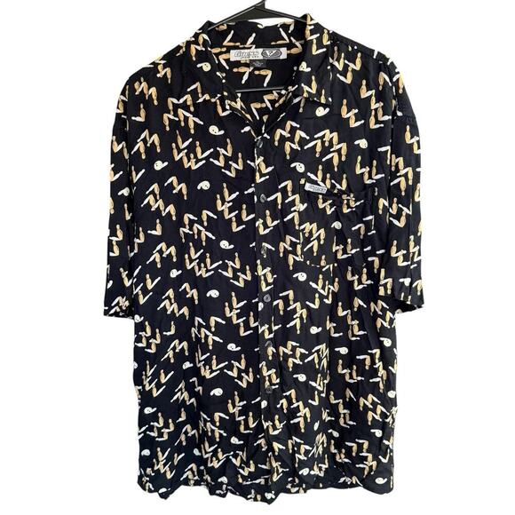 Vtg Guess Jeans Button Up Men's Bowling Shirt XL Black 100% Rayon Sports Casual - Picture 1 of 8